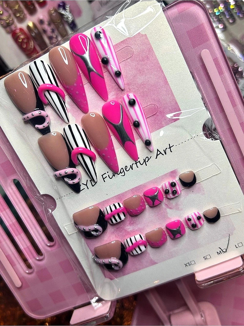 Pink & Brown Striped Press-On Nails